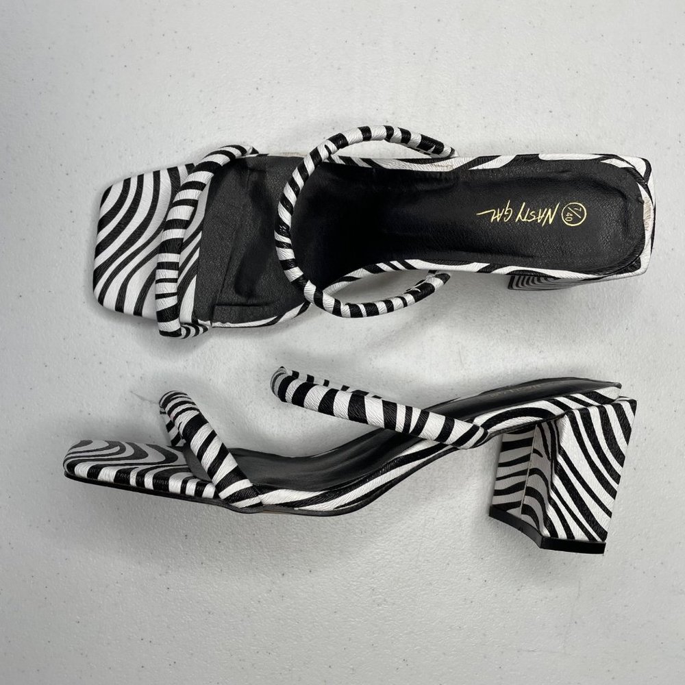 Nasty Gal Square Toe Zebra Print Heels Size 8/8.5 Party Event Sexy